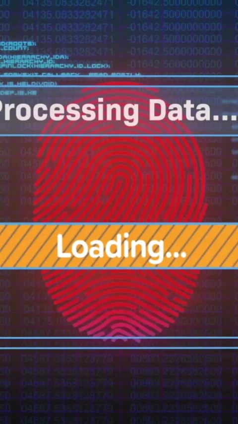 Animation of loading bars, computer language, fingerprint and changing numbers Stock Footage 343082750