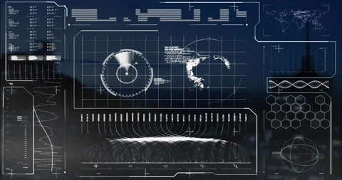 Animation of loading bars, soundwave, radar, map and globe over modern building Vídeos de archivo 257173855