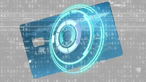 Animation of loading circle and binary code over bank card 库存影片 162971112
