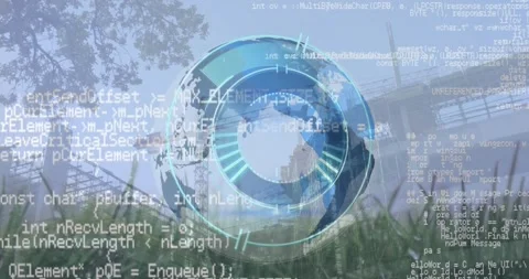 Animation of loading circle, globe, programming language over under construction Stock Footage 327274974