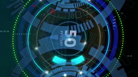 Animation of loading circle with percents over scope scanning Stock Footage 313355877