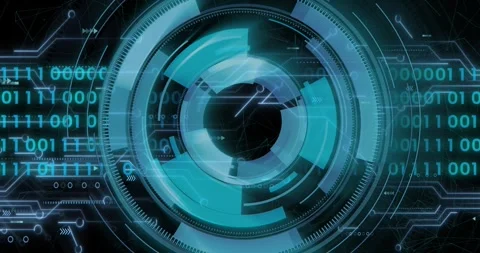 Animation of loading circles and circuit board pattern with binary codes over 動画素材 330342224