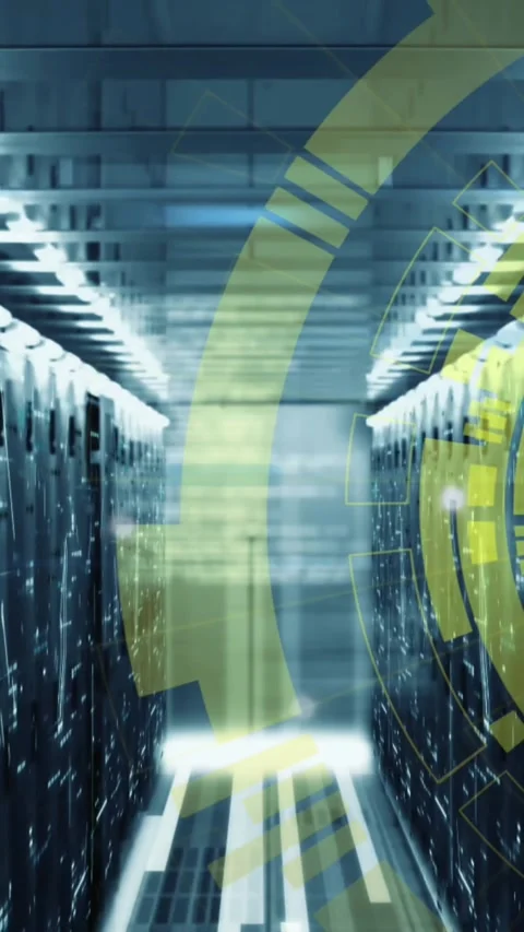 Animation of loading circles and computer language over bars on data server Stock Footage 320983158