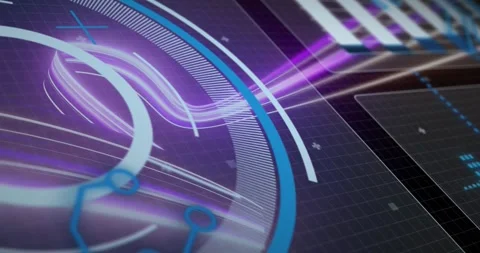 Animation of loading circles and graph over dynamic wave pattern on black Stock Footage 257102209