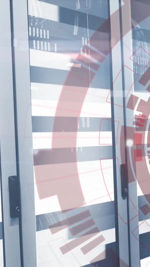 Animation of loading circles and moving bars on data server racks in server room Stock Footage 344706470