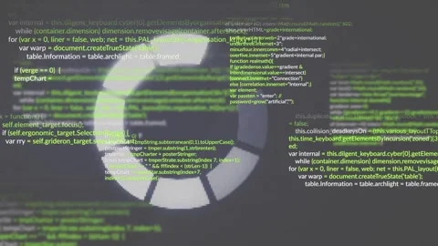 Animation of loading circles and multicolored computer language over black Stock Footage 247919758