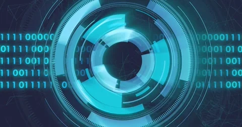 Animation of loading circles, binary codes and connected dots over black Stock Footage 251290651