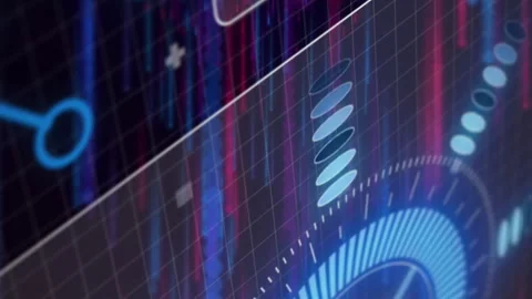 Animation of loading circles, circuit board pattern, soundwave over abstract Stock Footage 313330838