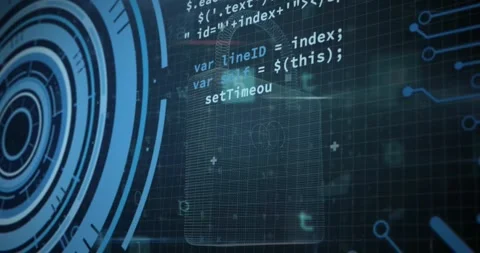 Animation of loading circles, computer language over padlock, letters, symbols, Stock Footage 257068025