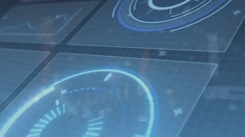 Animation of loading circles, graph and computer language over abstract Stock Footage 250382003