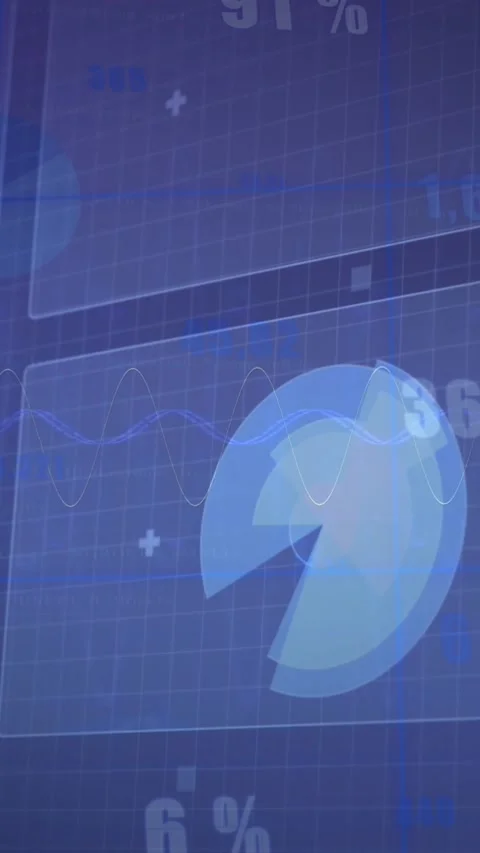Animation of loading circles, graphs over changing numbers, computer language on Stock Footage 344706375