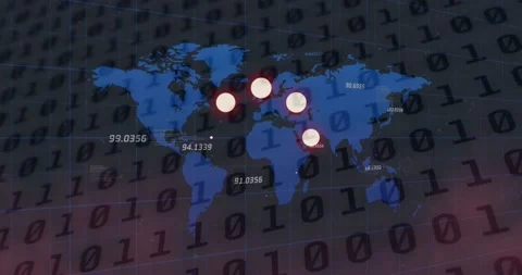 Animation of loading circles icons and binary coding, numbers changing over Stock Footage 162929808