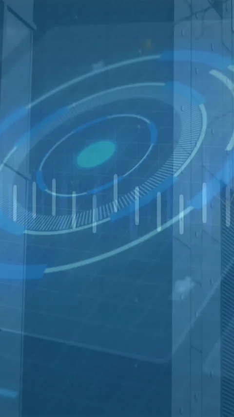 Animation of loading circles, lines and graphs over modern building against sky Stock Footage 344803277