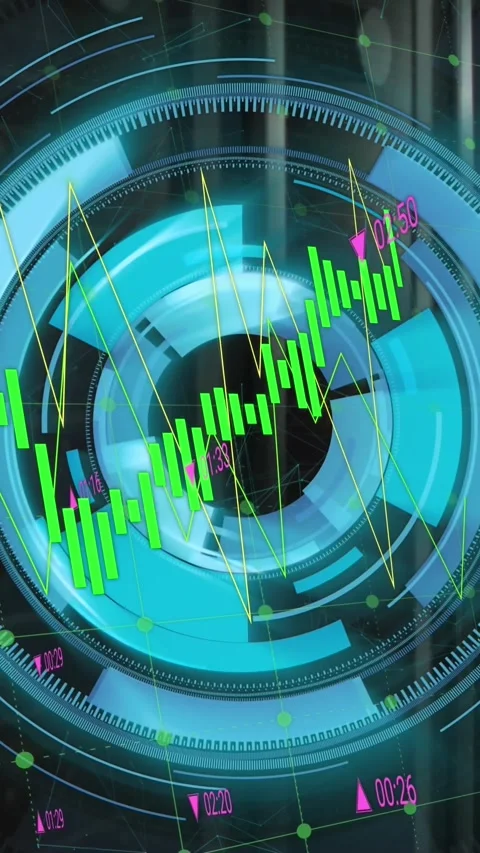 Animation of loading circles with numbers and multiple graphs over network Stock Footage 321111179