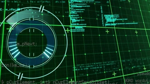 Animation of loading circles over grid pattern against computer language on Видео 240641987