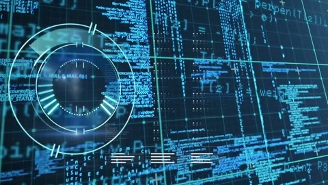 Animation of loading circles over grid pattern against computer language on Stock Footage 240642124