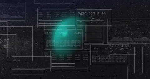 Animation of loading circles, squares, bars, changing numbers over globe against Stock Footage 329372466