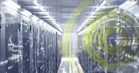 Animation of loading scopes over computer language against lines and bars on Stock Footage 247316352