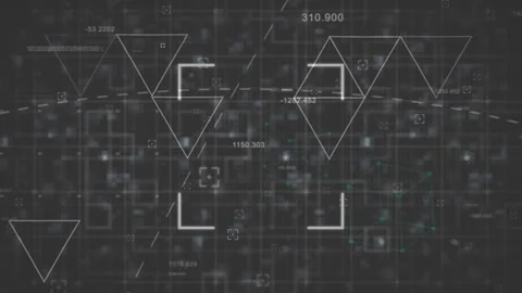 Animation of loading triangles and square scanner frame over processing data on Stock Footage 266198629
