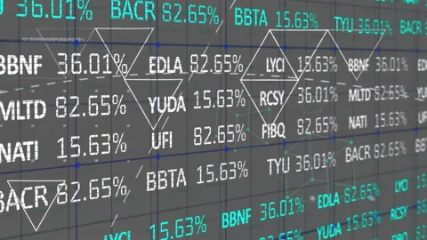 Animation of loading triangles over financial data processing on grey background Stock Footage 266198646