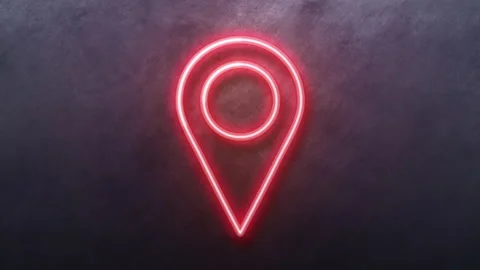 Animation location Icon Neon Light Glowing red Bright Symbol Dark Background Stock Footage 130931959
