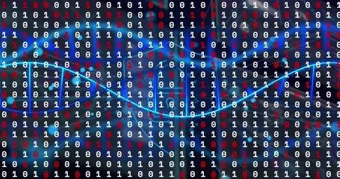 Animation of lock in shield with dna helix and binary codes over abstract Stock Footage 230939705