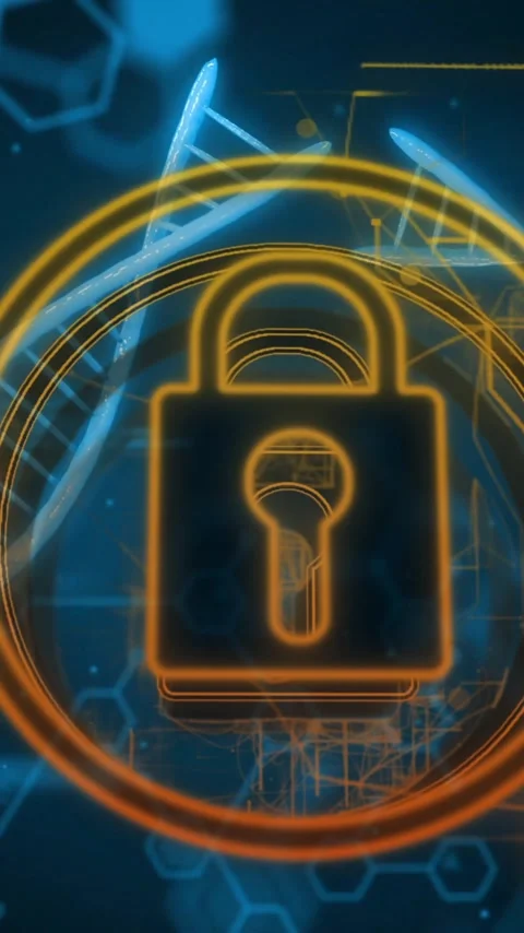 Animation of lock symbol over DNA strands, representing data security in school Stock Footage 319617309
