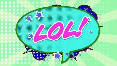 Animation of lol text over a retro speech bubble against dots row pattern on Stock Footage 230188243