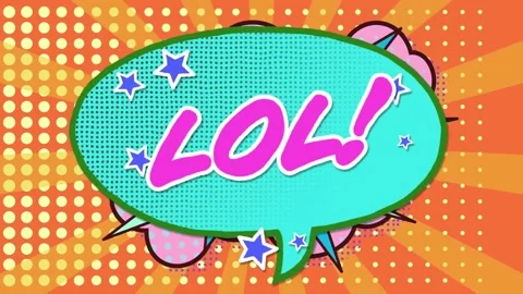 Animation of lol text over a retro speech bubble against dots row pattern on Stock Footage 230188249