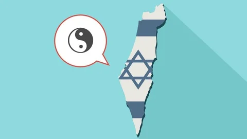 Animation of a long shadow Israel map with its flag and a ying yang Stock Footage 80245167