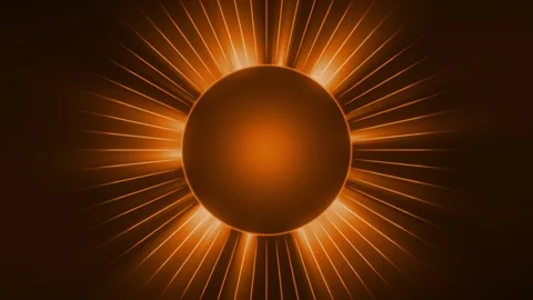 An animation loop of a deep orange planet at the center, with radiant beams Vidéo 347059019