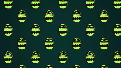 Animation loop of digital eggs with multiple patterns on shells against black Stock Footage 209937534