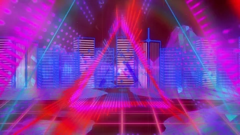 Animation loop of digital illuminated triangular shape against modern Stock Footage 328836016