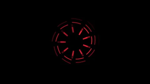 Animation loop technology shows red lines of light moving in circular on dark Stock Footage 251408461