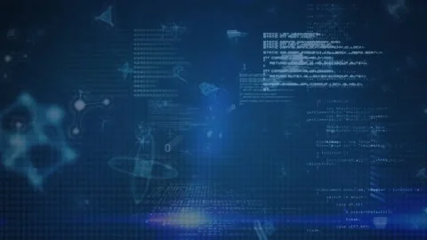 Animation of looping binary codes and computer programming language with icons 動画素材 203888748