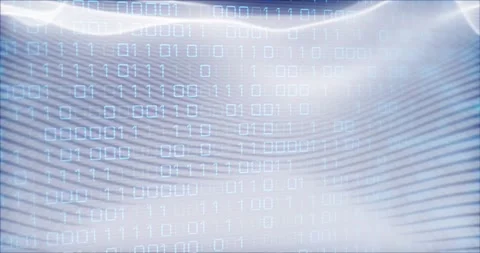 Animation of looping binary codes and dynamic wave pattern over abstract Stock Footage 329697199