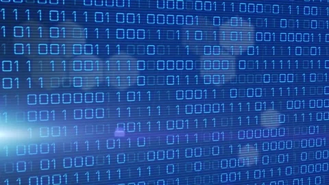 Animation of looping binary codes over lens flares and hexagons on blue Stock Footage 327846474