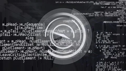 Animation of looping computer language over clock in loading circles against Stock Footage 246530511