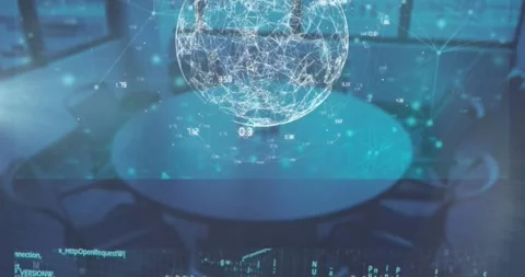 Animation of looping multiple infographic interface, connected icons over empty Stock Footage 330407132