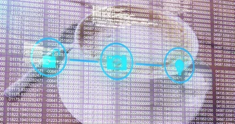 Animation of looping numbers and application icons over close up of coffee cup Stock Footage 329368083