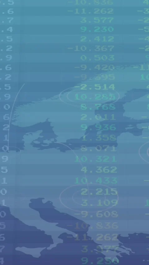 Animation of looping trading board over map against blue background Stock Footage 344706457