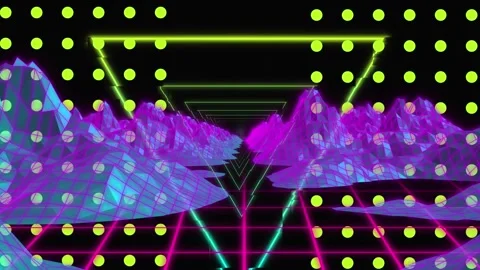 Animation of looping triangles, glowing dots, shining flare over 3d model of Stock Footage 329692396