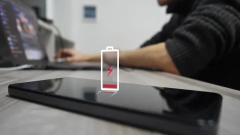Animation of the low battery notification halogram on the phone screen. Stock Footage 263819900