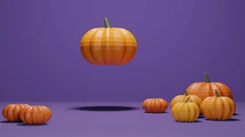 Animation  of low poly pumpkin floating against purple background Stock Footage 162903349