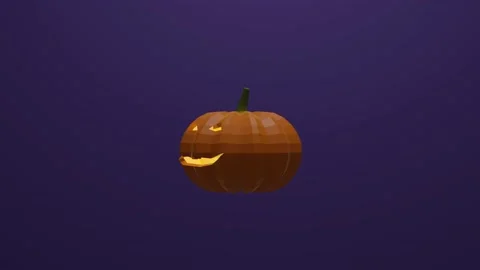 Animation  of low poly pumpkin rotating against purple background Stock Footage 163437821