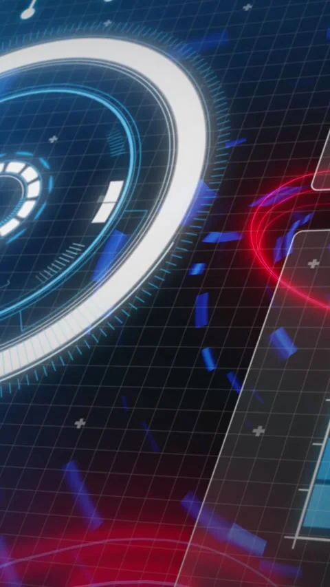 Animation of luminous tunnel over digital screen with grid and data charts Stock Footage 341658289