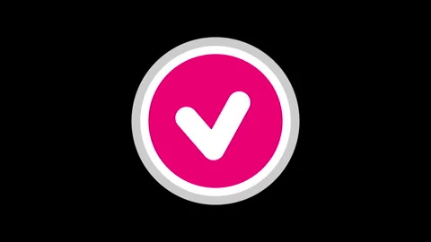 Animation of a magenta circular checkmark icon with a glowing white border on a Stock Footage 310191086