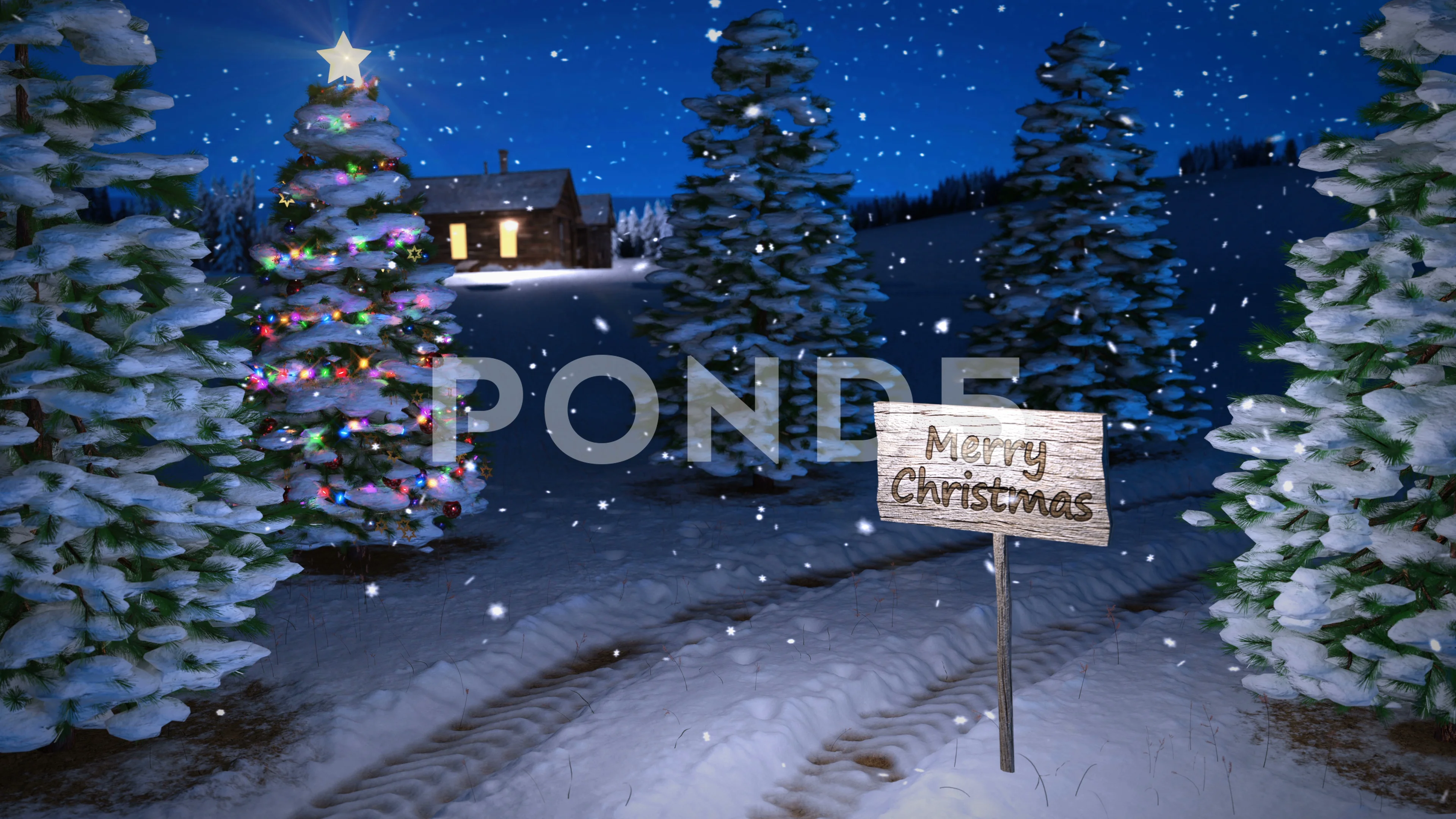 animation of magic winter scene with cot... | Stock Video | Pond5