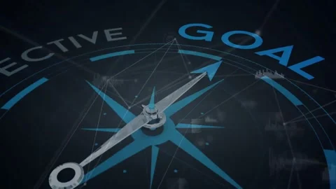 Animation of magnetic needle on compass pointing to goal text over streaming Stock Footage 328087823