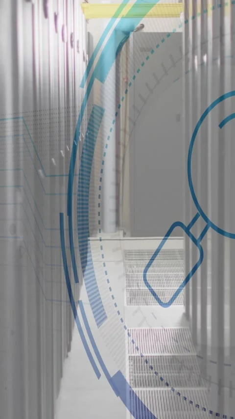 Animation of magnifying loop and digital data processing over computer servers Stock Footage 343902646